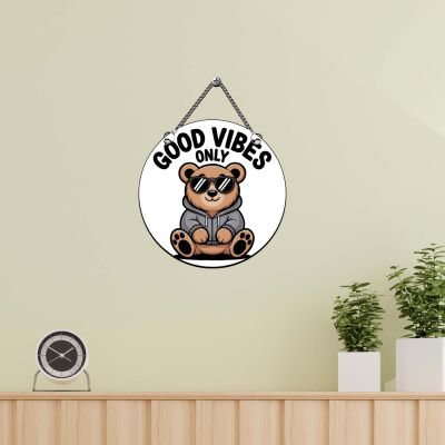 Good Vibes Only Wall Hanging Cute Teddy Wall Art with Chain Hanging Wall Hanging for Living Room, Bedroom, Office, Café Inspirational Wall Art Positive Vibes Decor